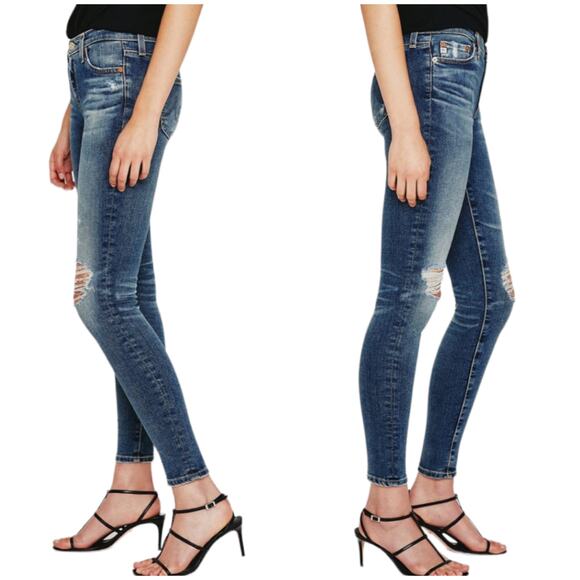 AG Adriano Goldschmied The Legging Ankle in Mural Jeans Distressed Size 28R Blue - Picture 2 of 13